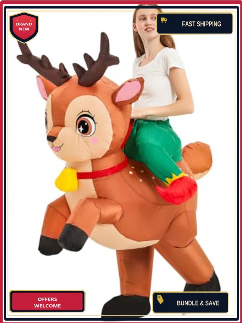Inflatable Reindeer Costume Adult Blow Up Deer Suit Christmas Halloween